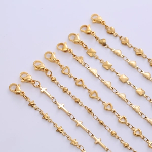 Multiple gold heart and star charm bracelets with adjustable lobster clasp closures