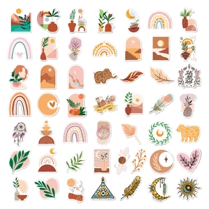 Set of 50 Bohemian art stickers with sun, moon and botanical motifs for suitcases
