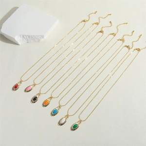 French vintage oval zircon necklaces with colorful gemstones and gold link chains