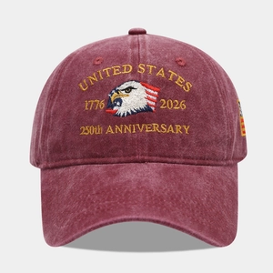 250th Anniversary Eagle Baseball Cap with United States embroidery in burgundy washed cotton