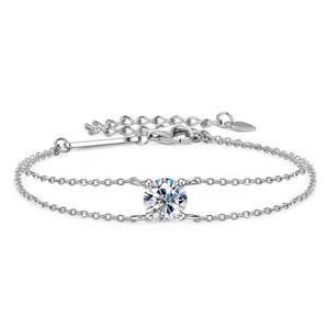 Luxurious S925 sterling silver double chain bracelet with a sparkling four-claw moissanite