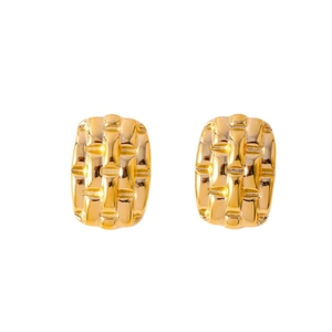 French vintage style irregular gold square earrings with woven texture for women
