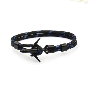 Blue and black braided 550 paracord airplane bracelet for men with black metal clasp
