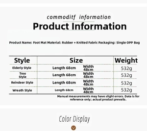 Detailed technical specifications for Christmas rubber doormats including sizes and weight