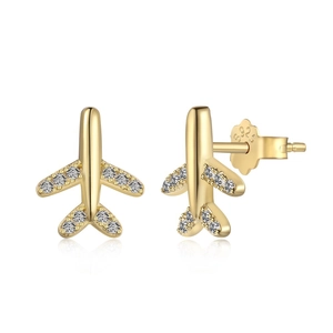 Elegant S925 sterling silver airplane stud earrings with sparkling white zircon stones