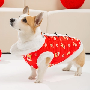 Gilet Per Cani Stile Cinese Tradizionale Broccato Imbottito Caldo Abito Tang Per Animali Con Bordo In Finta Pelliccia