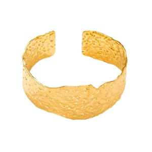 Bracciale rigido largo in acciaio inossidabile placcato oro con finitura martellata unica