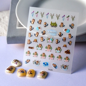Cute Cartoon Beaver Squirrel 5D Embossed Nail Art Stickers Waterproof Self-Adhesive Forest Flower DIY Decoration