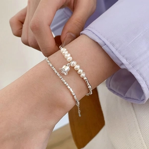 925 Sterling Silver Lily Of The Valley Freshwater Pearl Bracelet For Women Sweet Elegant Light Luxury Design Jewelry Gift
