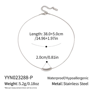 Technical drawing of a curved silver pendant on a snake chain with precise measurements
