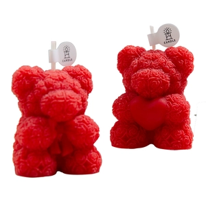 Red rose petal bear scented candles set including heart and bow styles for home decor