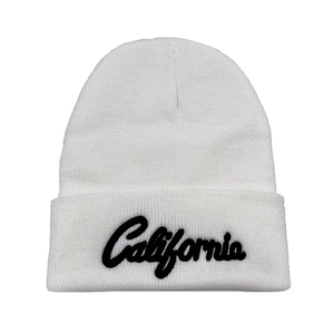 White California embroidered knit beanie hat for winter, warm hip-hop style headwear