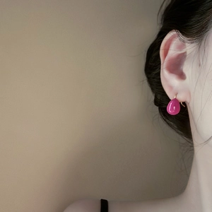 French style purple water drop earrings with elegant gold hooks for women