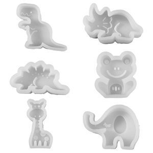 Set van 6 siliconen dierenvormen met dinosaurussen, giraf en olifant voor DIY-projecten
