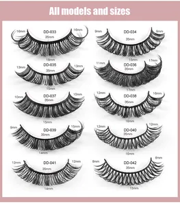 Detailed size chart showing band widths and lash lengths for Russian curl lash models