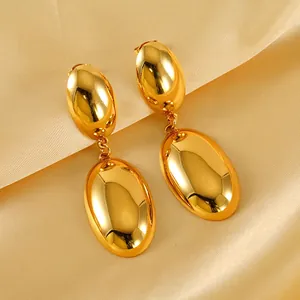 Minimalist double oval 18K gold-plated stainless steel earrings with mirror finish