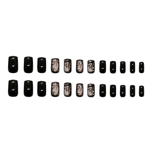 Dark vine press-on nails with sparkling rhinestones in a 24-piece square design set