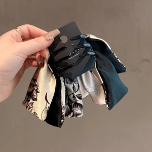 French vintage floral satin bow shark clip large ponytail hair claw accessory