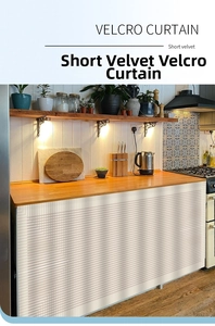 Detail of short velvet Velcro curtain with grid texture for cabinet dust protection