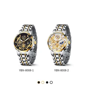 Waterproof luminous multi-functional steel men's watch in black and white dial versions