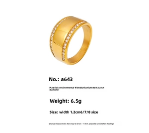 Macro detail of 1.2cm wide gold plated titanium steel ring with Czech diamond inlay