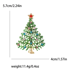 Enamel Christmas tree brooch with colorful rhinestones on gold-plated alloy base