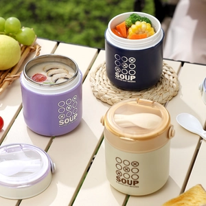 Insulated Soup Cup 304 Stainless Steel Thermal Breakfast Cup With Folding Spoon Portable Leakproof Food Jar For Students