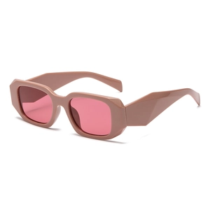 Chic Morandi pink geometric sunglasses with translucent pink lenses in a retro square frame