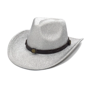 Chapeau De Cowboy Occidental Paillettes Large Bord Chapeau De Jazz Ethnique Avec Bande En Similicuir Et Rivets Métalliques
