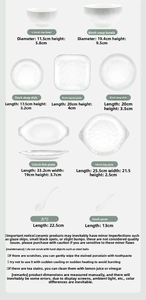 Size chart for gradient green ceramic dinnerware including bowls, plates and spoons