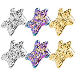Irregular star-shaped 304 stainless steel earrings in silver, rainbow, and gold finish