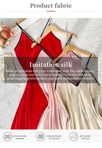 Detailed view of luxury satin slip dresses in red, pink, and gold on hangers
