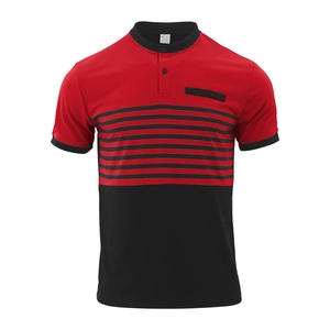 Detail shot of men's polo shirt fabric label showing 65% polyester and 35% cotton