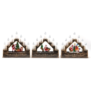 Three vintage Christmas candle bridges with water-filled musical rotating scenes