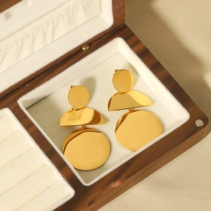 Exquisite 18k gold plated stainless steel geometric dangle earrings in a luxury jewelry box