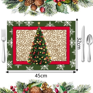 Mantel individual navideño con estampado de árbol y copos, dimensiones de 45x32cm