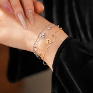 Exquisite vergoldete und versilberte Armbänder mit Kleeblatt-Zirkonia für Damen