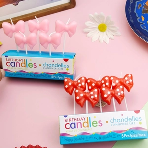 Bow Knot Birthday Candles Paraffin Wax Cake Topper Ins Polka Dot Princess Style Cute Celebration Dessert Decor