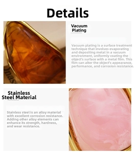 Détails de boucles d'oreilles en acier doré avec résine ambre et marbre rose incrustée