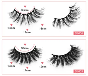Detailed size specifications for thick synthetic eyelashes models D1604 and D1605