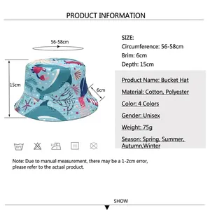 Tabella taglie per cappello da pescatore reversibile con stampe di balene e conchiglie