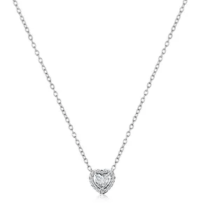 Elegant S925 sterling silver heart pendant necklace with shimmering zircon stones