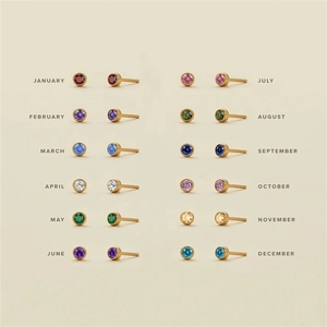 Lot de 12 boucles d'oreilles pierres de naissance en acier inoxydable doré