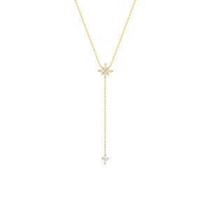 S925 sterling silver Y-shaped gold necklace featuring star pendants and zircon accents