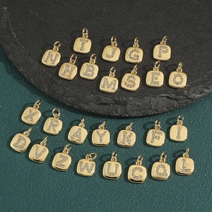 Square Alphabet Initial Pendant Copper Zircon Iced Out Jewelry Making Accessories Fashion DIY For Women