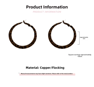 Detailed view of 5cm leopard print leopard pattern hoop earrings with soft flocked texture