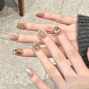 Press On Nails Cat Eye Sparkling Rhinestones Short Ballet Shape Detachable Luxury Manicure Accessory