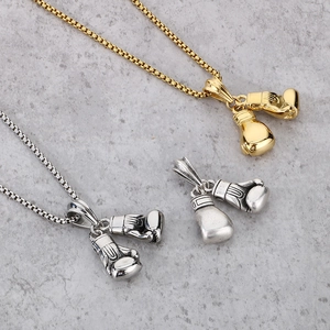 Boxing Glove Pendant Necklace Stainless Steel Hip Hop Punk Sport Jewelry For Men Polished Retro Style