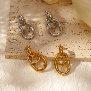 Retro 18K Gold Plated Stainless Steel Layered Coiled Hoop Earrings For Women Geometric Fashionable Accessories