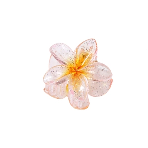 Pince à cheveux fleur 4cm dégradé rose avec paillettes et finition résine claire